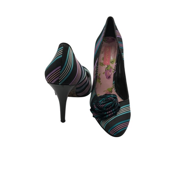 Betsey Johnson Vintage Striped Satin Rose Heels –‎ Size 9.5 - Picture 7 of 10